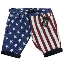 Kill City ROCKER USA AMERICAN FLAG PRINT PATRIOT DENIM Jean Shorts 38 x 13