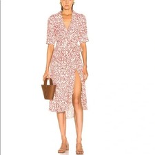 GANNI F3335 'Egret' Red White Floral Flowy Hem Midi Wrap Dress 42 10? NWT!