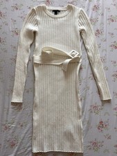 Forever 21 Off White Ivory Bodycon Long Sleeve Dress With Built In Belt Medium