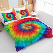 Colorful Tie Dye Duvet Cover Set 3PCS Boho Rainbow Bedding Set for Home Bedroom