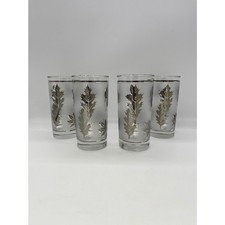 Set of 4 Libbey Frosted Silver Foliage Glass Tumblers