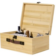 Wooden Storage Box, X-Large Wood Gift Box with Hinged Lid and Locking Key Dec...