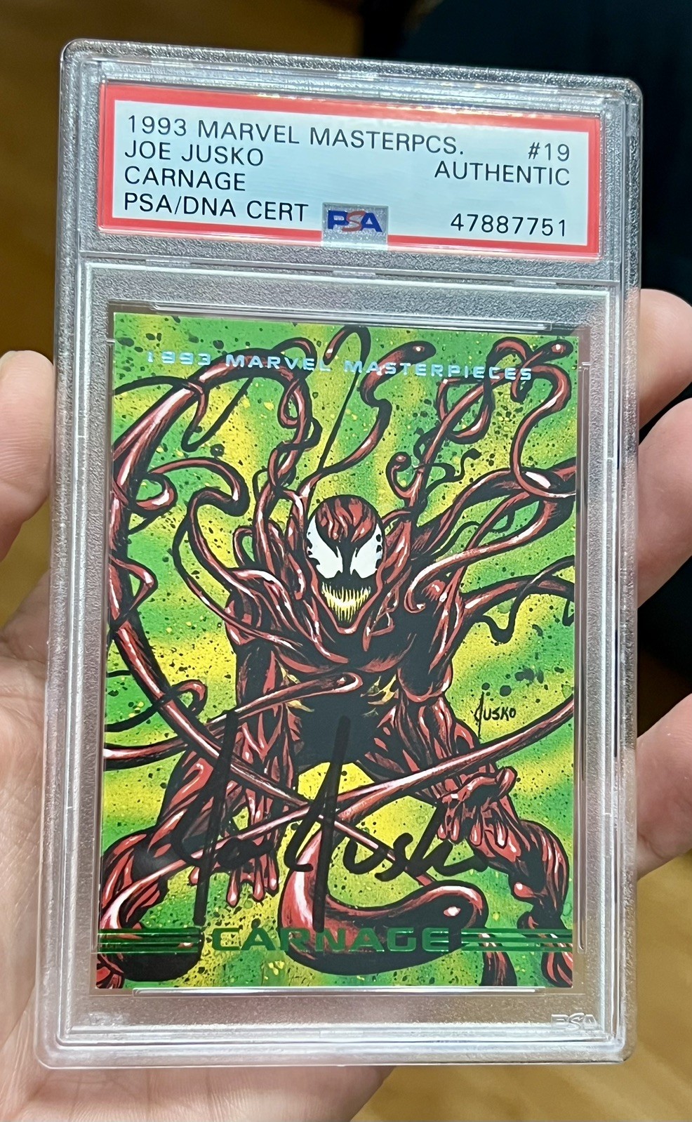1993 Marvel Masterpieces Carnage #19 PSA auto auth Joe Jusko view 1