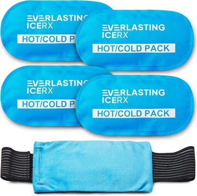Gel Ice Packs for Injuries Reusable, Hot & Cold Gel Wrap (4 Pack), Adjustable &