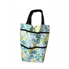 Reusable Grocery Bags Waterproof Coating Folding Wheels Foldable Tote Flower