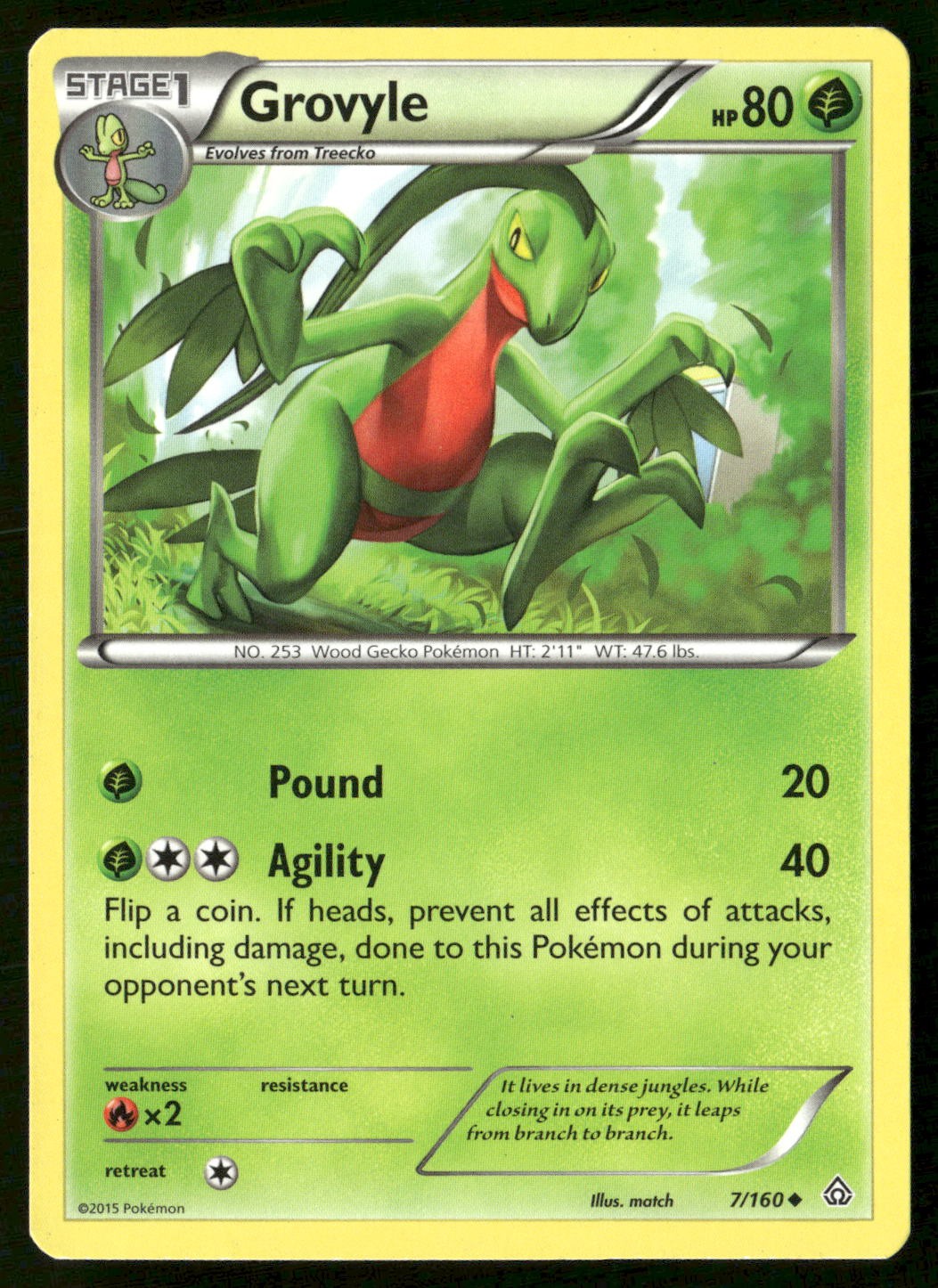 Grovyle 7/160 Uncommon Primal Clash Pokemon Heavily Played
