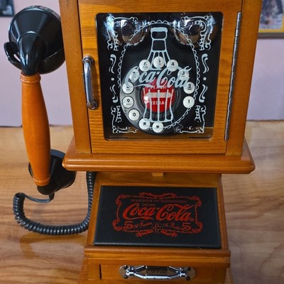 Coca-Cola Nostalgic Wall Phone Wood Finish Brown Black Original Soda Collectible