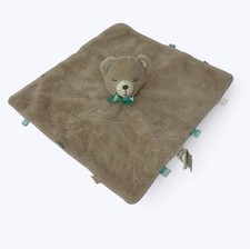 Kellytoy Brown Sleeping Bear Security Blanket Baby Toddler Lovey Green Bow Soft