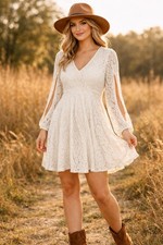Ivory Lace Boho Dress XS Open Split Sleeve Cottagecore Bridal Shower