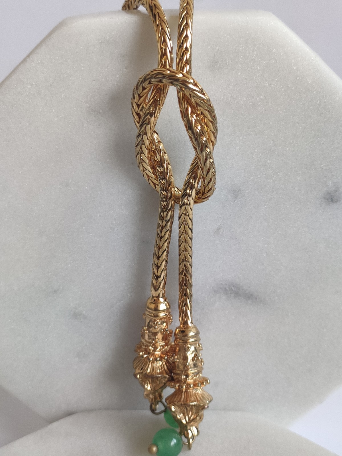 JBK Jacqueline Kennedy Knot Necklace – Gold-Tone Rope Chain with Lion Head 