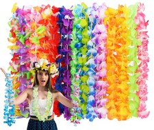 Leis for Luau Party, Hawaiian Leis Decorations Silk Flower Necklace, Colorful