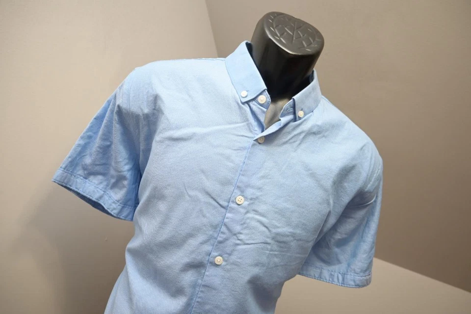 Express 1MX Dress Shirt Fitted Stretch Blue Short Sleeve Mens Sz Large - Image 4 of 4