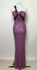 PRECIOUS FORMALS LILAC SEQUINS BLACK SATIN STRAPS SLIT PROM FORMAL GOWN DRESS 4