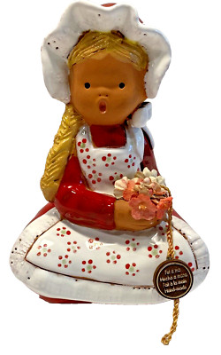 Vintage 1960s Jullar Levante Pottery - Girl In Red Singing - Hand Made & Painted