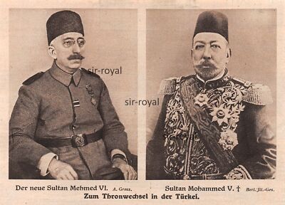 Thronwechsel Türkei - Sultan Mehmed VI. - Sultan Mohammed V. - 1918 ~14x10cm