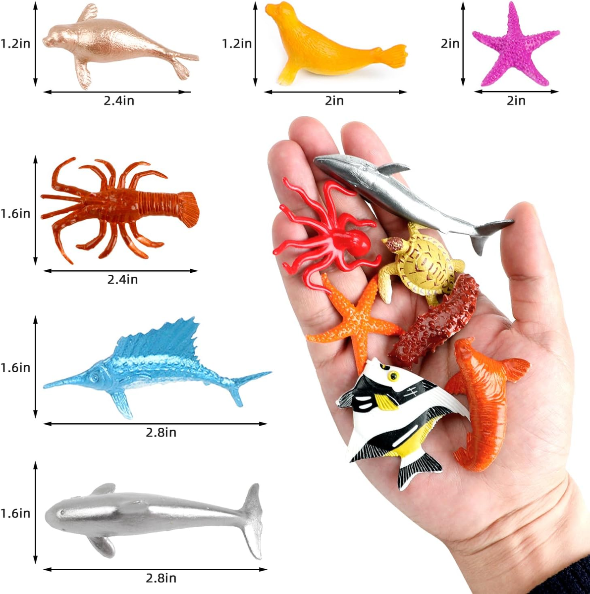 46 Pack Mini Ocean Sea Animals Toys Assorted Vinyl Plastic Ocean