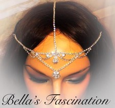 Bridal Headpiece Crystal Rhinestone Silver Stretch Hair Dangle Flower Headband