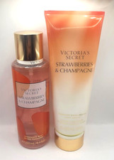 VICTORIA'S SECRET STRAWBERRIES  CHAMPAGNE BODY MIST 8.4 FL OZ  LOTION 8 FL OZ