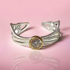 Two Tone Cubic Zirconia Butterfly Ring Sterling Silver 925 and Gold