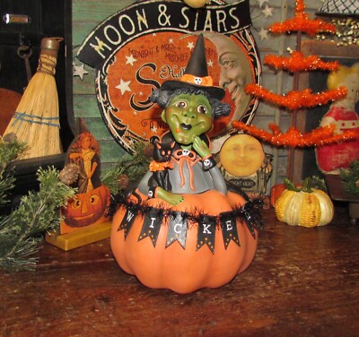 Bethany Lowe Halloween Wicked Witch Wilma w Kitty LeeAnn Kress Resin LA0390