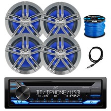 JVC Marine Bluetooth CD Radio, 4x 6.5" 180W Charcoal Speaker, Wire, Antenna