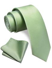 2.4" Slim Necktie and Handkerchief Set For Men Solid Skinny Tie Sage Green