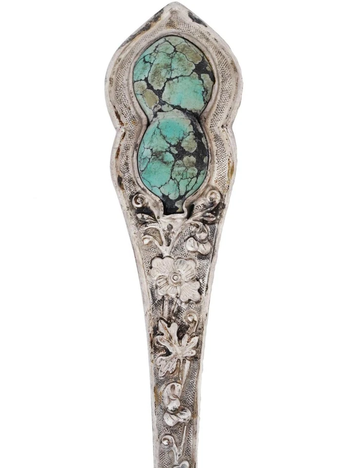 ⭕️6 прекрасных китайских экспортных серебряных бирюзовых чайных ложек 19 века - Изображение 2 из 4