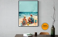 Digital Image Picture Wall art beach with family for living room and bead room