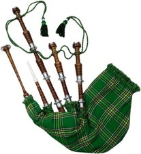 Brown Highland Bagpipe Irish Tartan with Silver Plain Mounts/with Hard Case.