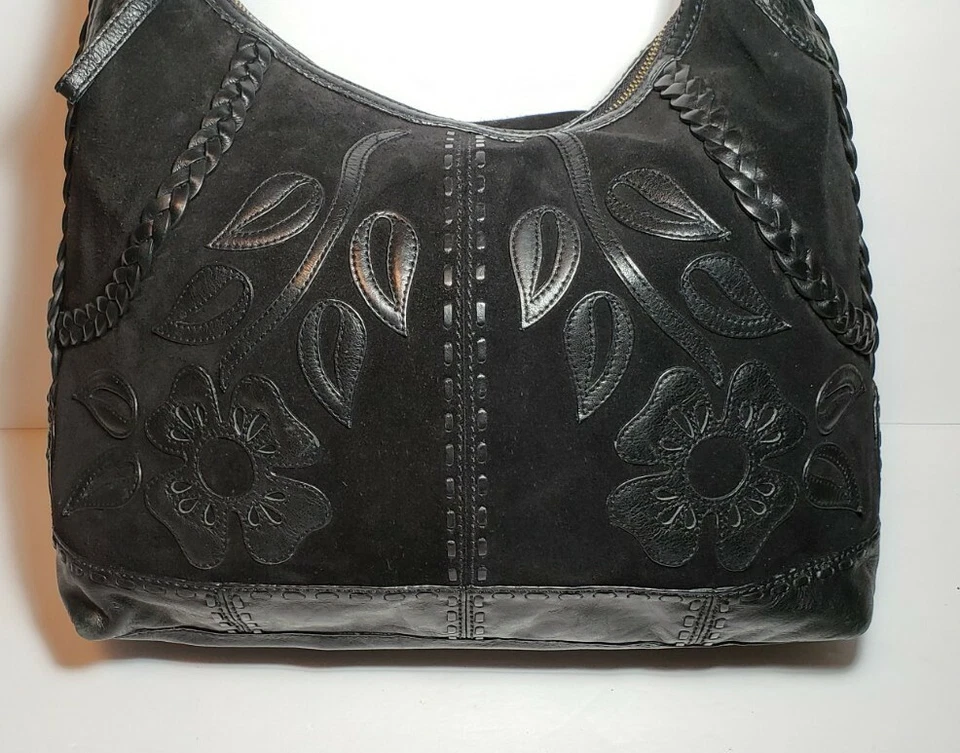 LOCKHEART 3D FLORAL APPLIQUE SUEDE LEATHER EMBROIDERED APPLIQUE SHOULDER BAG$795