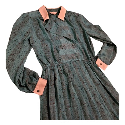 Vintage BGB Green Dress Women SZ 14 bishop sleeve collared career Business  | eBay