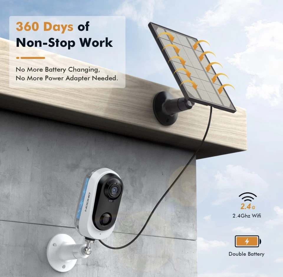 Outdoor Solar Security Camera Wireless 1080P Rechargeable Battery Powered - Image 2 of 4