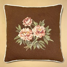 Vintage Handmade Needlepoint Floral Rose Accent Pillow 17 x17 Square