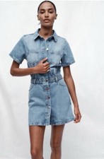 ZARA SS24 COTTON DENIM Z1975 MINI MID BLUE SHIRTDRESS M Size