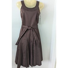 NWT Calvin Klein Sz 2 Brown Fit and Flare Pleated Dress