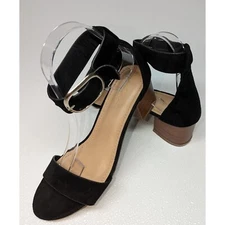 Lovemark Pamela Womens 8 Black Suede Ankle Strap Buckle Heels