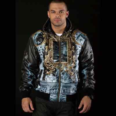Marc Buchanan Pelle pelle full smoke hooded bomber jacket mens size XXXL RARE