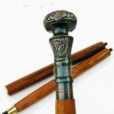 Solid Vintage WORKING Walking Stick Brass Victorian Head Handle Wooden cane gift