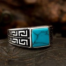 Solid 925 Sterling Silver Vintage Handmade Turquoise Natural Gemstone Men's Ring