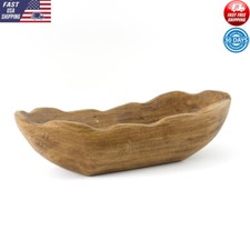 Hand-Carved Wooden Dough Bowl Decorative Centerpiece Tabletop Decor 15.2in Long