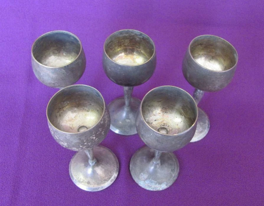 ANTIGUO JUEGO ALEMÁN DE CINCO TAZAS PLATEADAS MARCADAS WMF Foto 2 de 4