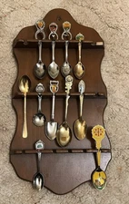 Vintage Wooden Souvenir 12 Spoon Holder Wall Display Rack