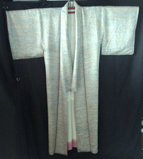 Japanese Vintage Kimono Pure Silk Green Oshima Tsumugi Heigh 57.5inch For Remake