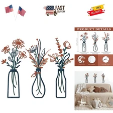 3 Pieces Metal Flowers Wall Arts - Rustic Farmhouse Decor Minimalist Flower W...