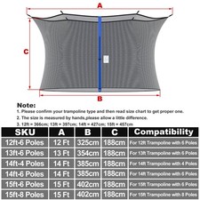 12-15ft Trampoline Safety Net Outdoor Enclosure Netting Replacement Part 4-8Pole