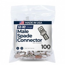 100 Pcs High Temperature Non-Insulated Male Spade Connectors - 12-10 Gauge Qu...