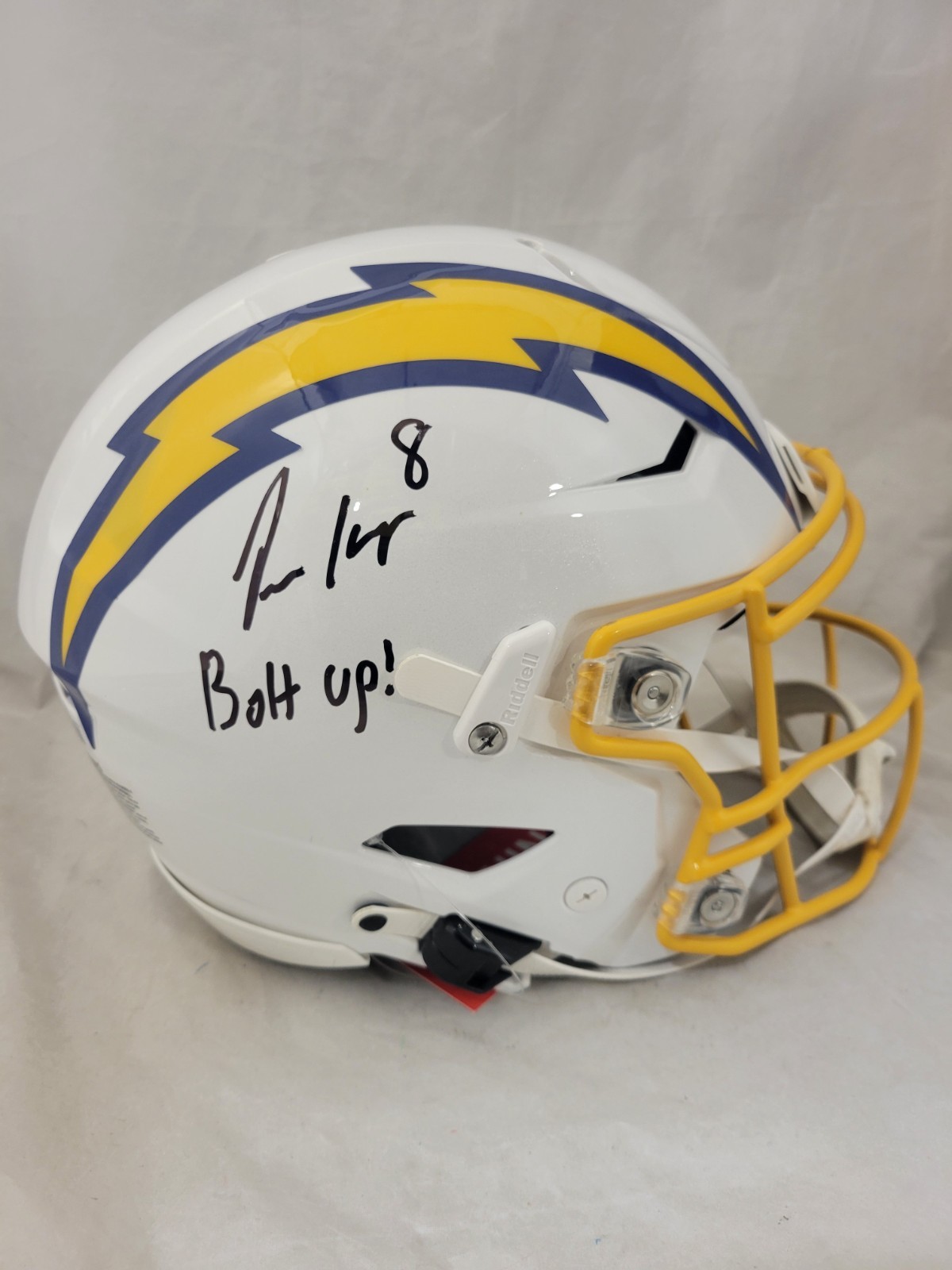 OMARION HAMPTON Autographed Signed Los Angeles Chargers "BOLT UP" ROYAL SPEEDFLEX HELMET BAS 