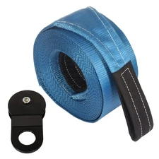 4" x 30' Heavy Duty Blue Winch Tow Loop Strap + Snatch Block 20000lbs