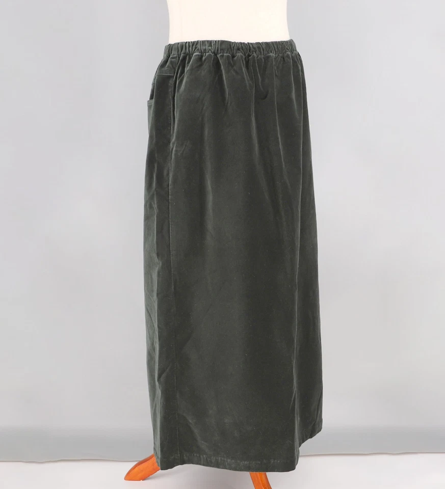 NUEVO CON ETIQUETAS DENIM & CO. Maxi Falda de Terciopelo de Felpa Verde Cazador Oscuro Cintura Elástica Talla 1X Foto 2 de 4