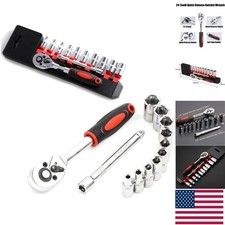 Durable 12-Pc 1/4” Socket Wrench Set with Extension Bar and Quick Release